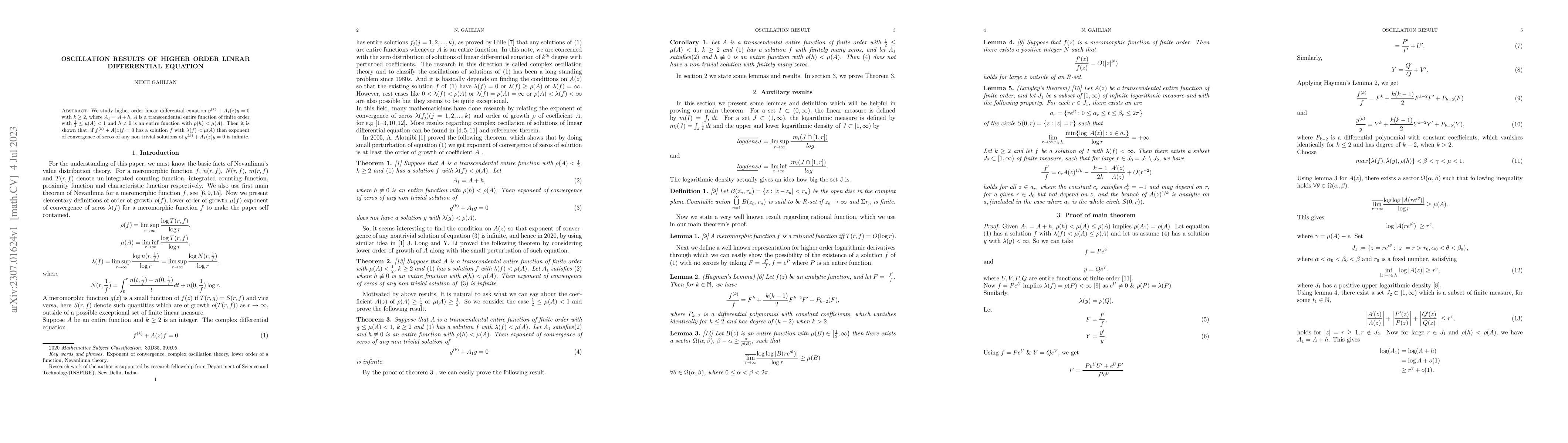 Thumbnail for Oscillation results of higher order linear differential equation
