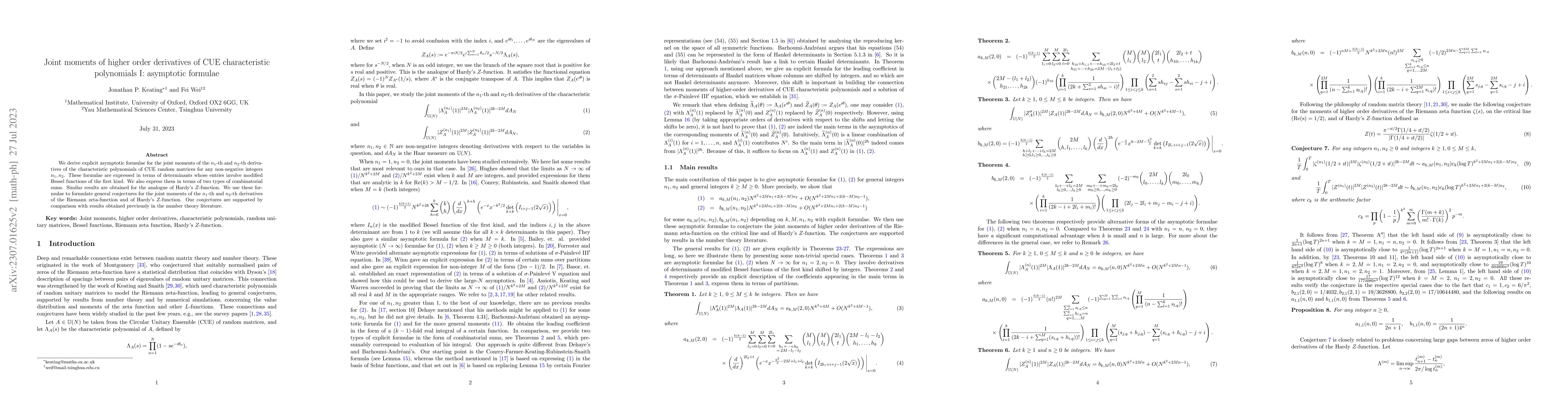 Thumbnail for Joint moments of higher order derivatives of CUE characteristic
  polynomials I: asymptotic formulae