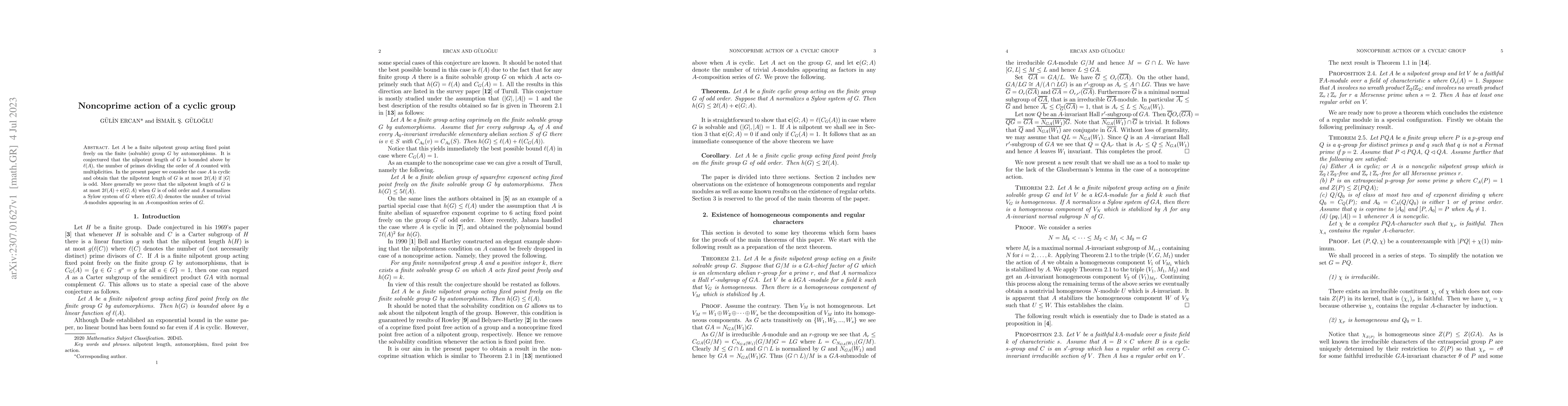 Thumbnail for Noncoprime action of a cyclic group