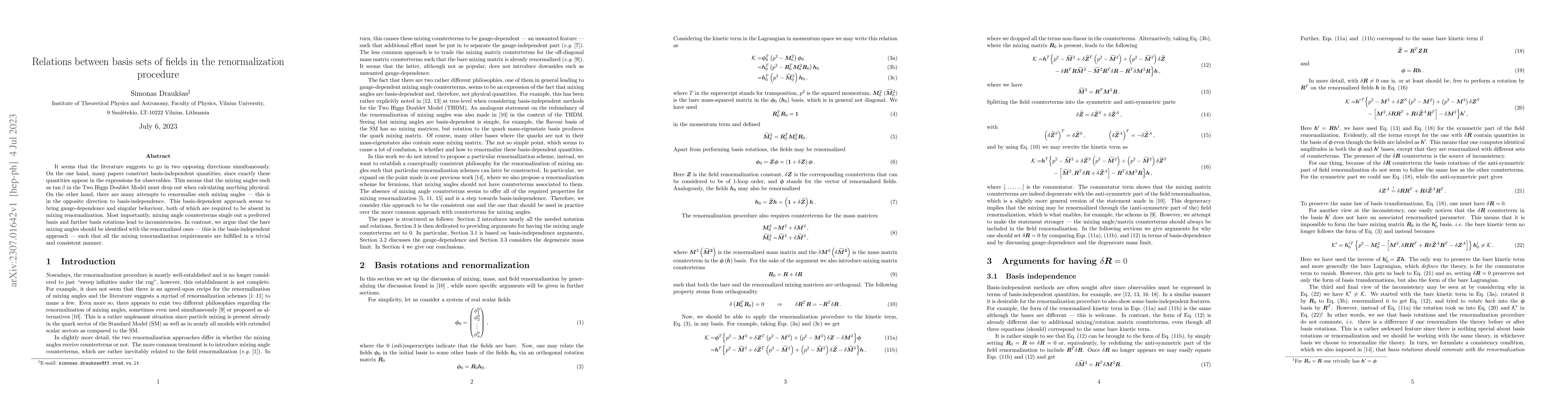 Thumbnail for Relations between basis sets of fields in the renormalization procedure