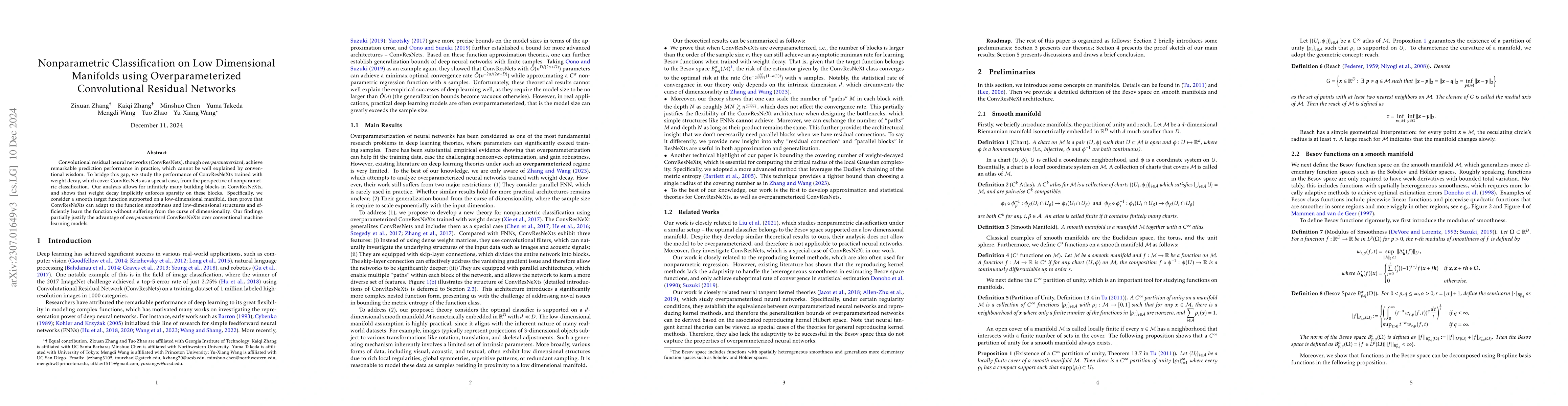 Thumbnail for Nonparametric Classification on Low Dimensional Manifolds using
  Overparameterized Convolutional Residual Networks