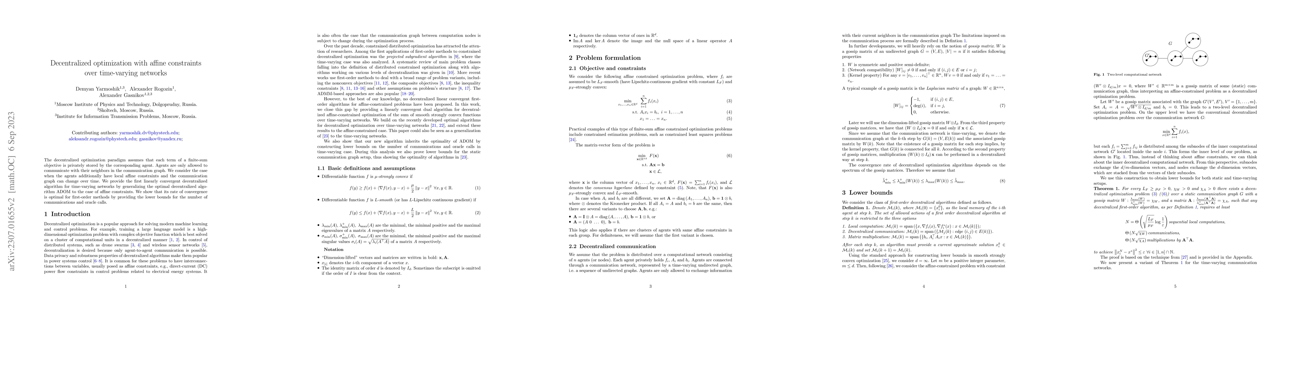 Thumbnail for Decentralized optimization with affine constraints over time-varying
  networks