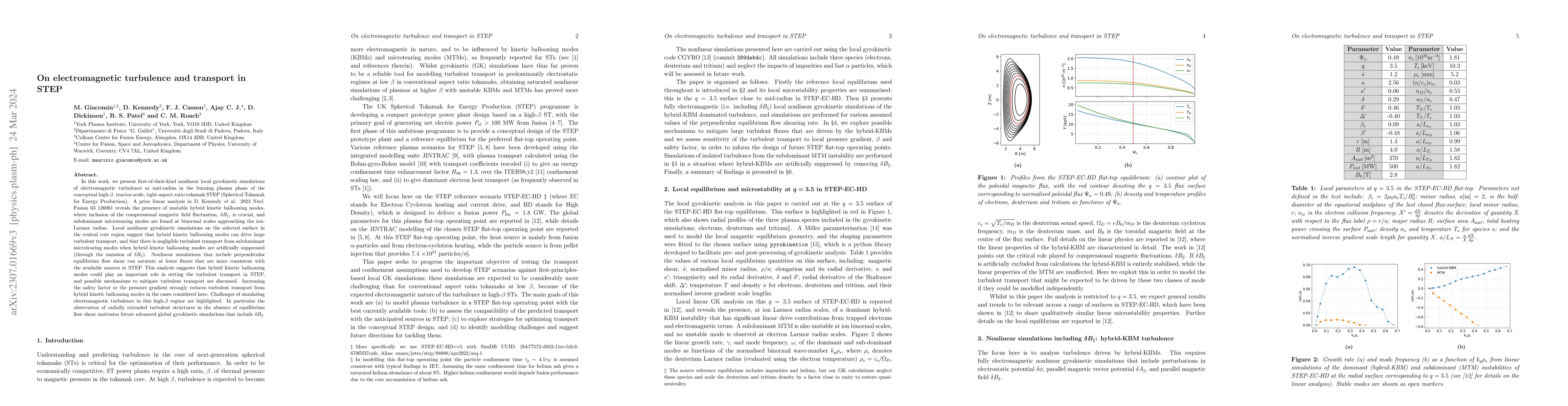 Thumbnail for On electromagnetic turbulence and transport in STEP
