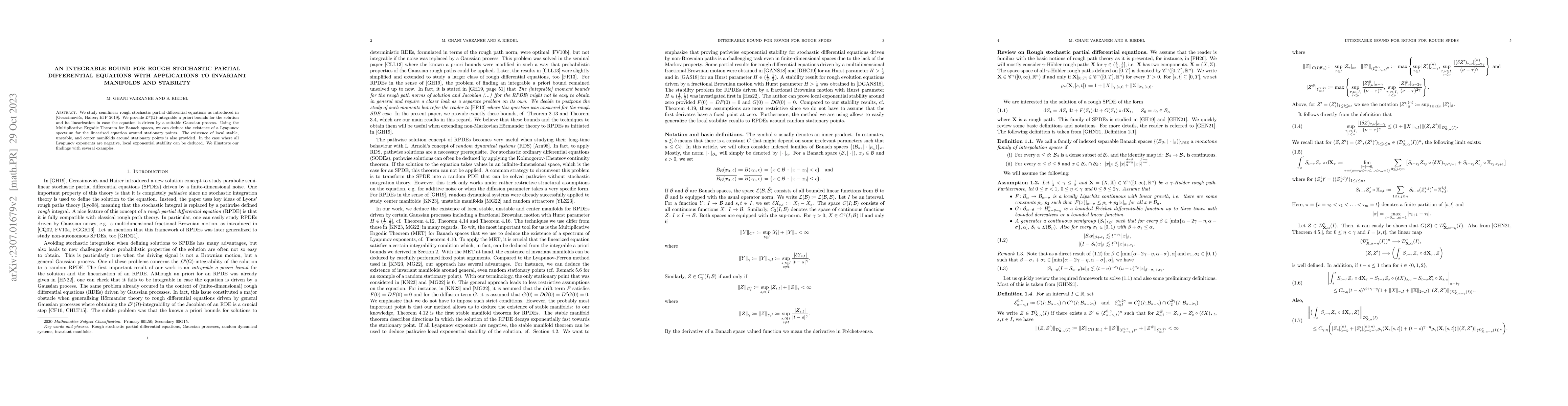 Thumbnail for An integrable bound for rough stochastic partial differential equations
  with applications to invariant manifolds and stability