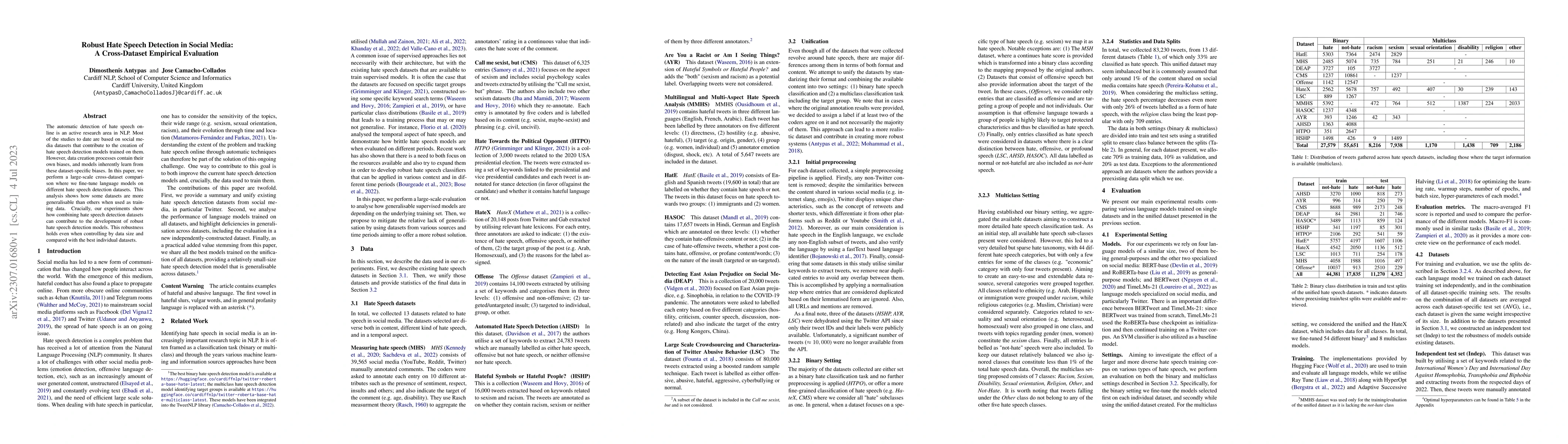 Thumbnail for Robust Hate Speech Detection in Social Media: A Cross-Dataset Empirical
  Evaluation