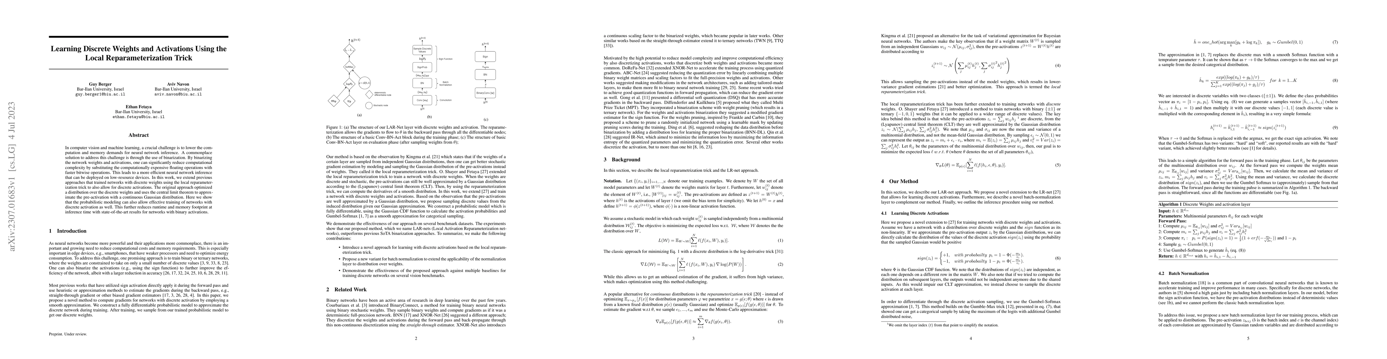 Thumbnail for Learning Discrete Weights and Activations Using the Local
  Reparameterization Trick