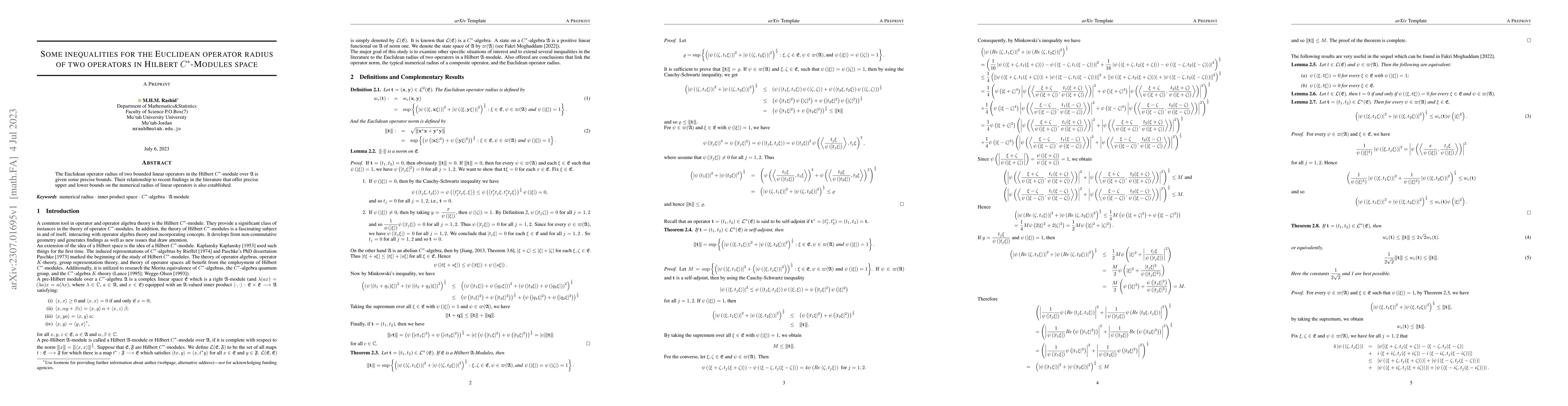 Thumbnail for Some inequalities for the Euclidean operator radius of two operators in
  Hilbert $C^{\ast}$-Modules space