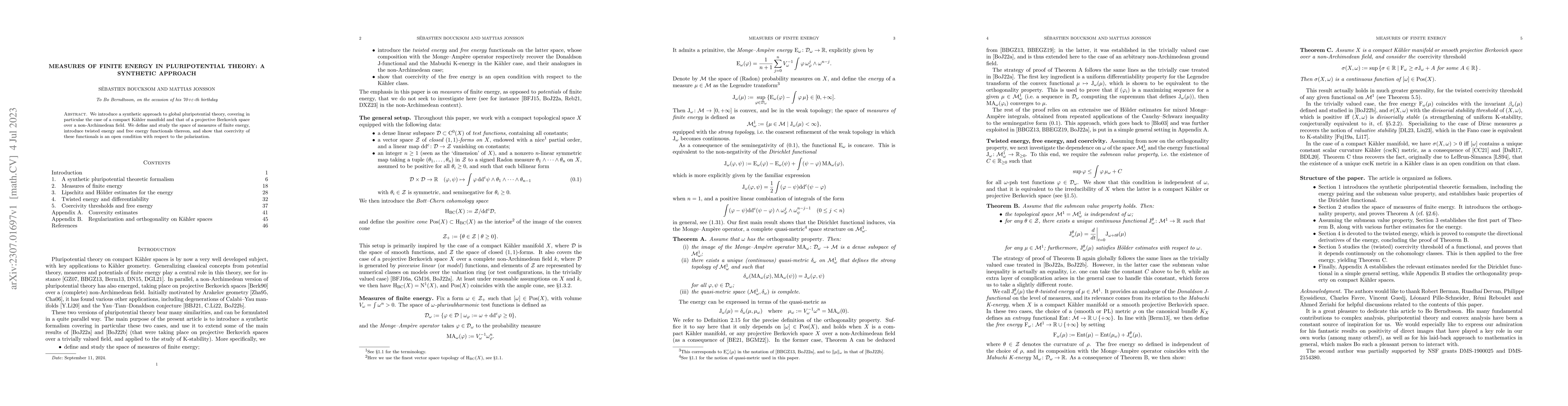 Thumbnail for Measures of finite energy in pluripotential theory: a synthetic approach