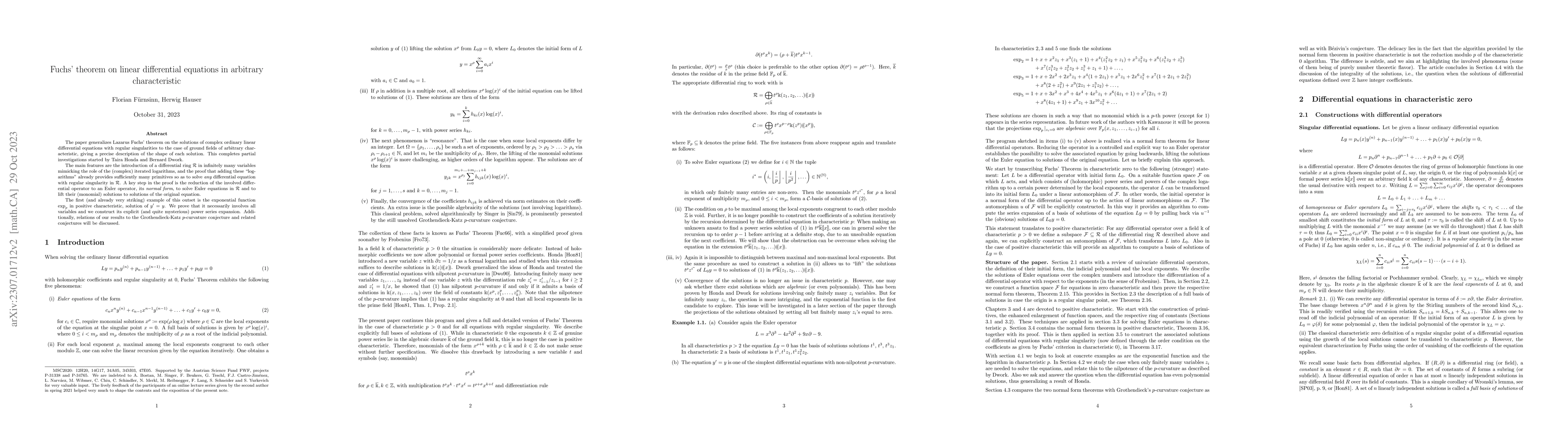 Thumbnail for Fuchs' theorem on linear differential equations in arbitrary
  characteristic