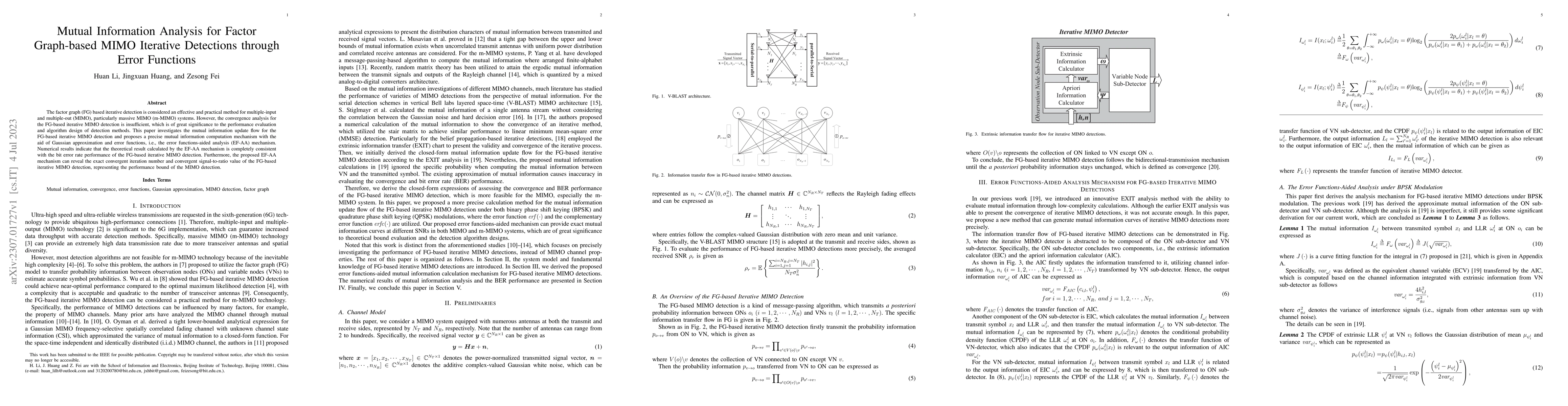Thumbnail for Mutual Information Analysis for Factor Graph-based MIMO Iterative
  Detections through Error Functions