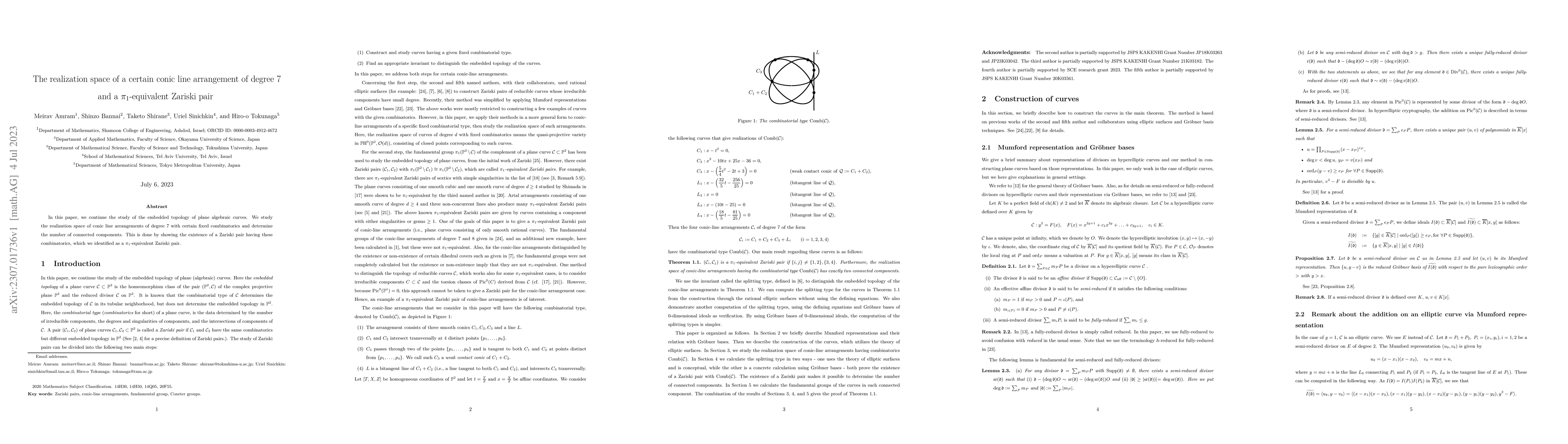 Thumbnail for The realization space of a certain conic line arrangement of degree 7
  and a $\pi_1$-equivalent Zariski pair