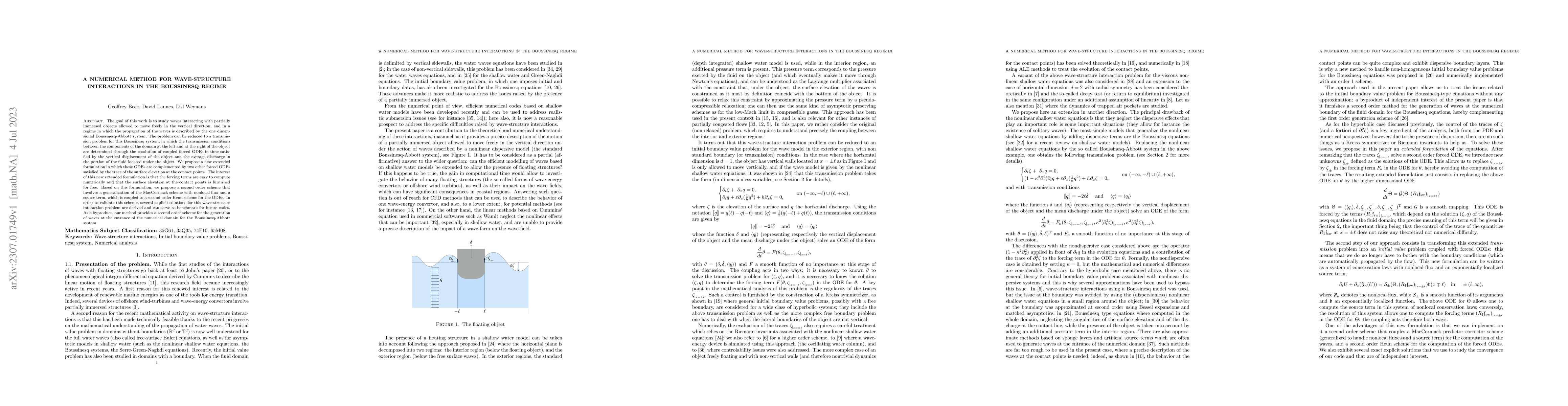Thumbnail for A numerical method for wave-structure interactions in the Boussinesq
  regime
