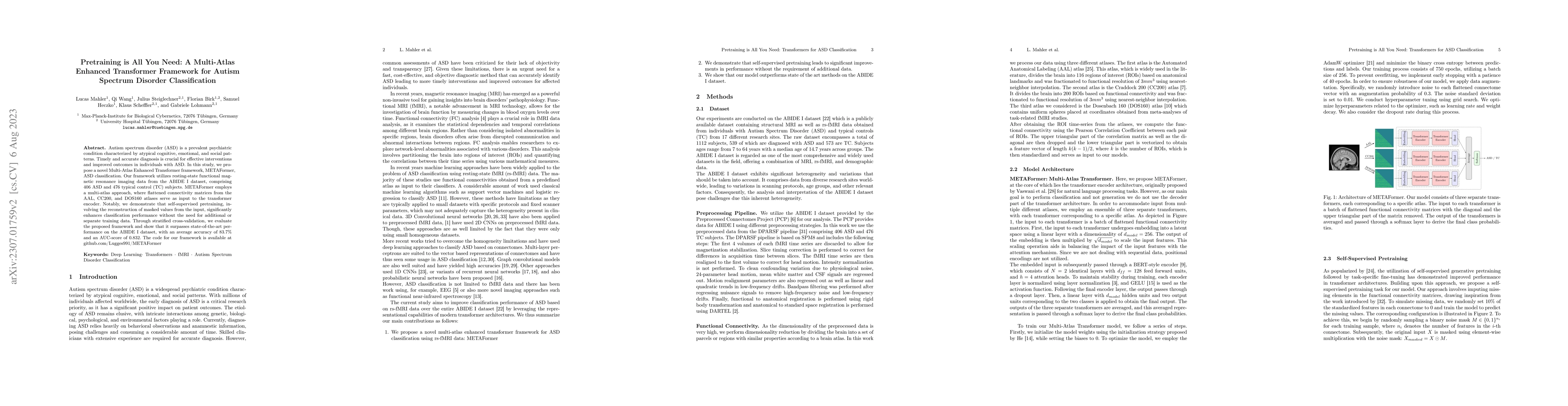 Thumbnail for Pretraining is All You Need: A Multi-Atlas Enhanced Transformer
  Framework for Autism Spectrum Disorder Classification