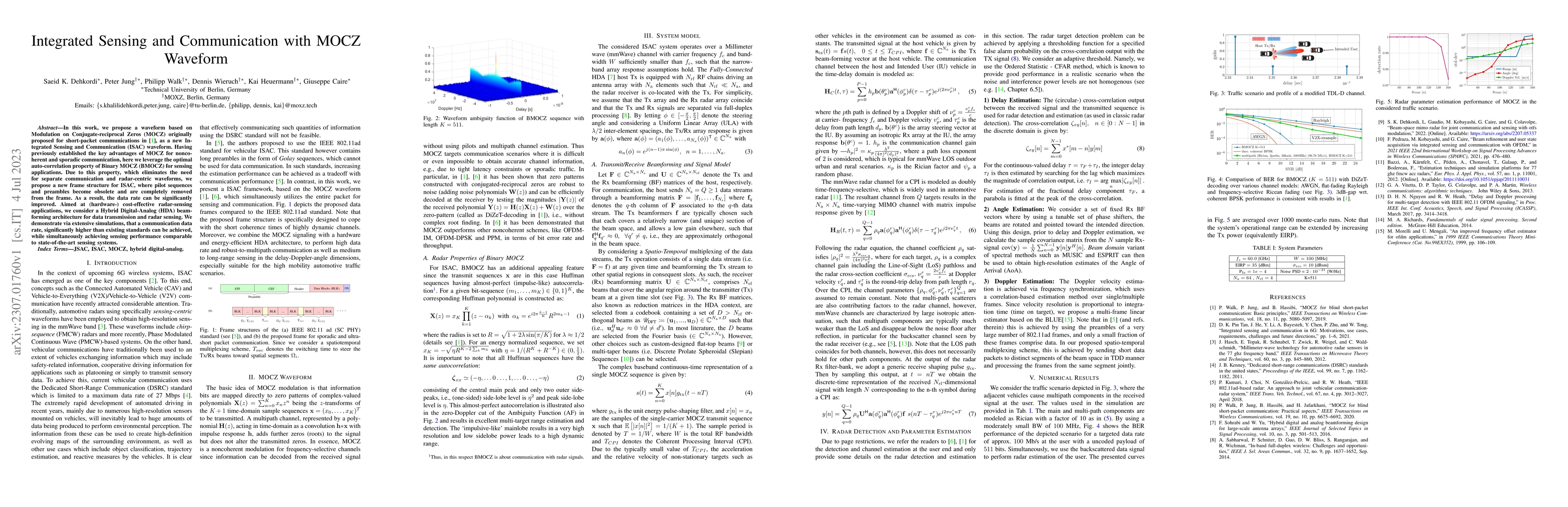 Thumbnail for Integrated Sensing and Communication with MOCZ Waveform