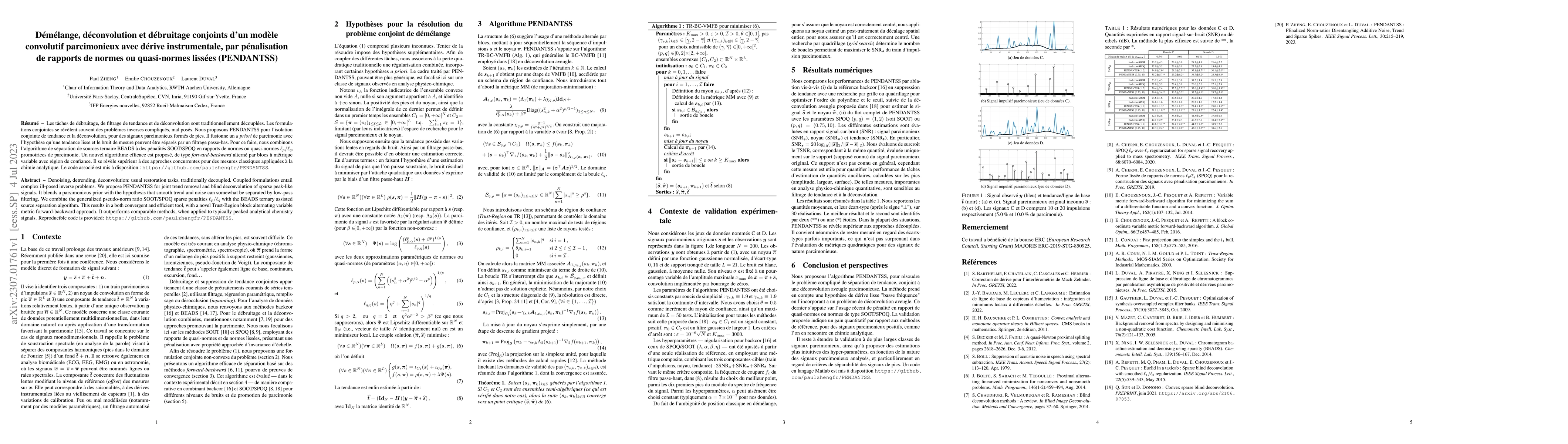 Thumbnail for D\'em\'elange, d\'econvolution et d\'ebruitage conjoints d'un mod\`ele
  convolutif parcimonieux avec d\'erive instrumentale, par p\'enalisation de
  rapports de normes ou quasi-normes liss\'ees (PENDANTSS)