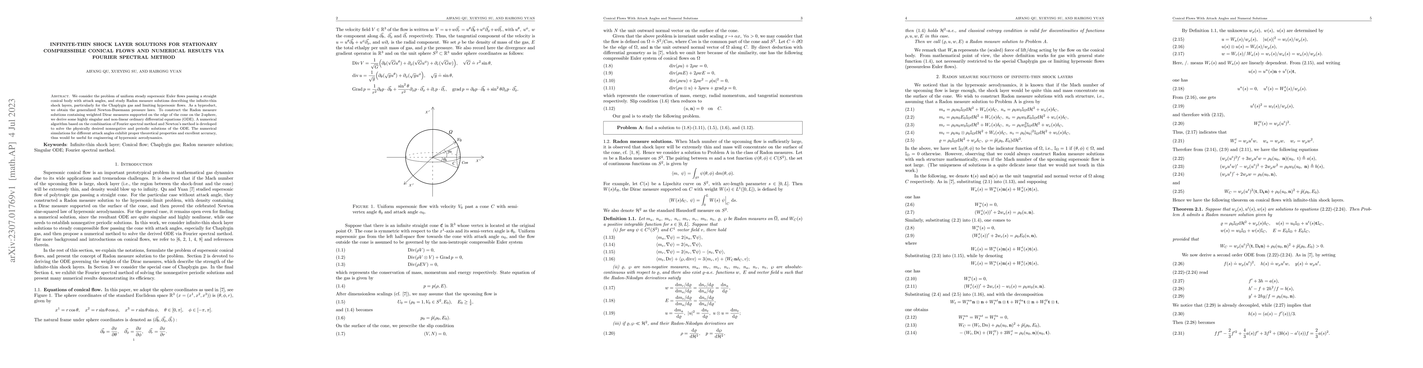 Thumbnail for Infinite-thin shock layer solutions for stationary compressible conical
  flows and numerical results via Fourier spectral method