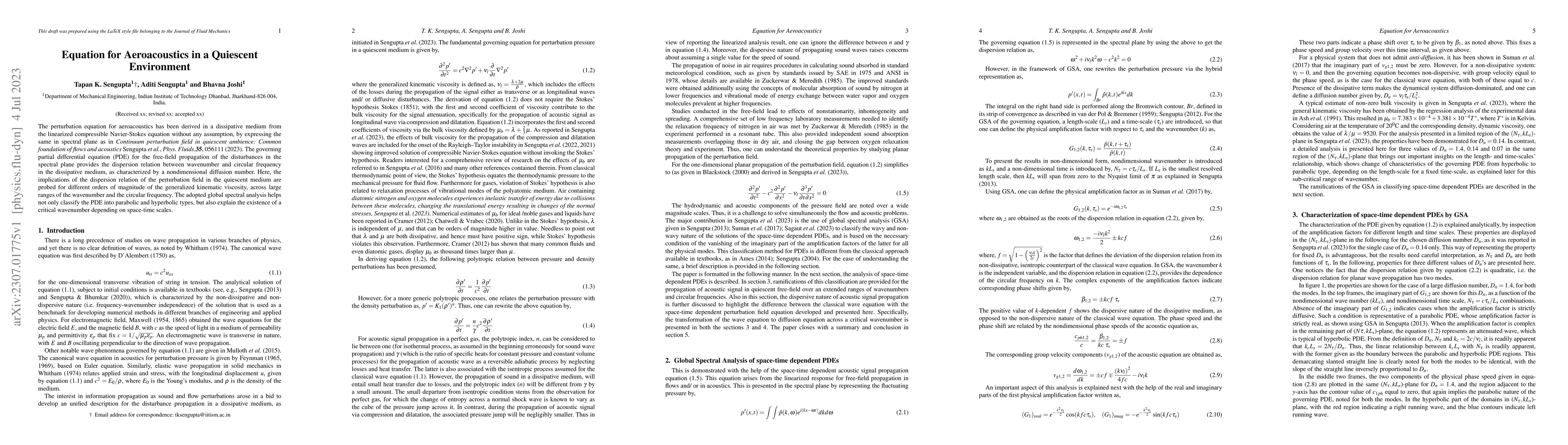 Thumbnail for Equation for Aeroacoustics in a Quiescent Environment