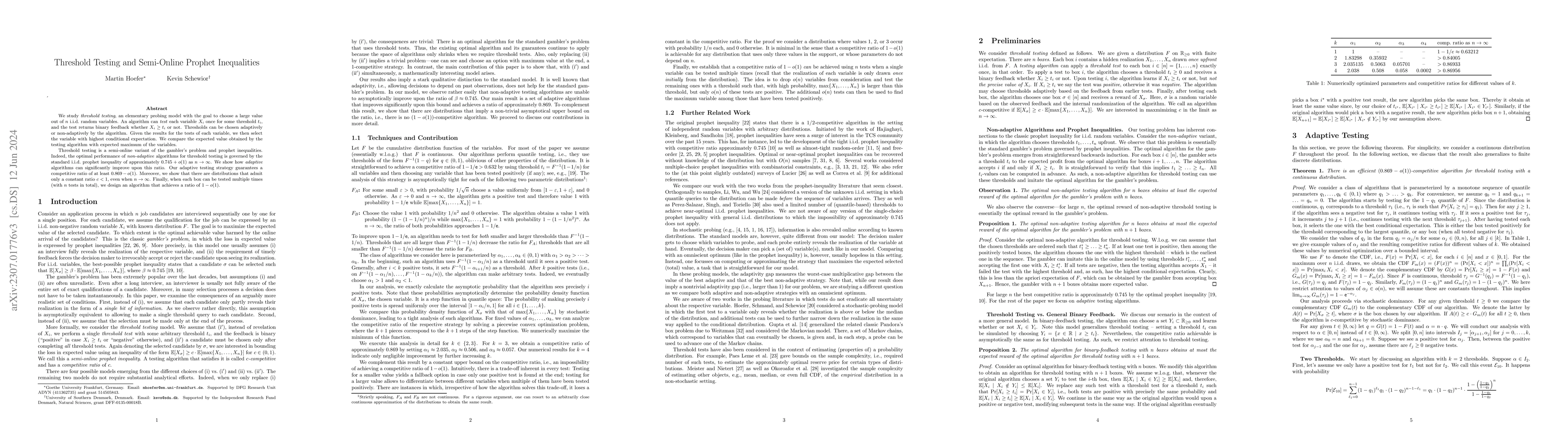 Thumbnail for Threshold Testing and Semi-Online Prophet Inequalities