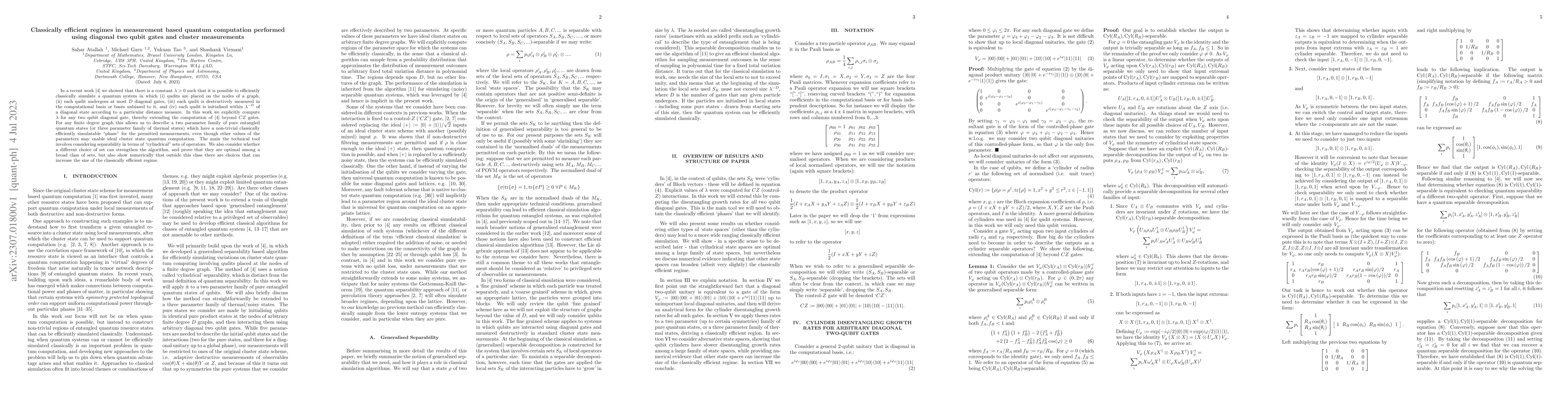 Thumbnail for Classically efficient regimes in measurement based quantum computation
  performed using diagonal two qubit gates and cluster measurements
