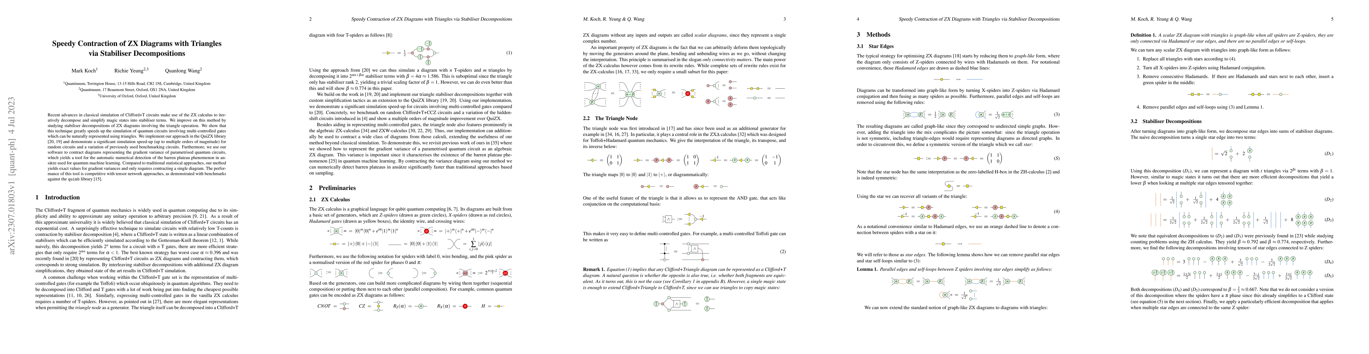 Thumbnail for Speedy Contraction of ZX Diagrams with Triangles via Stabiliser
  Decompositions
