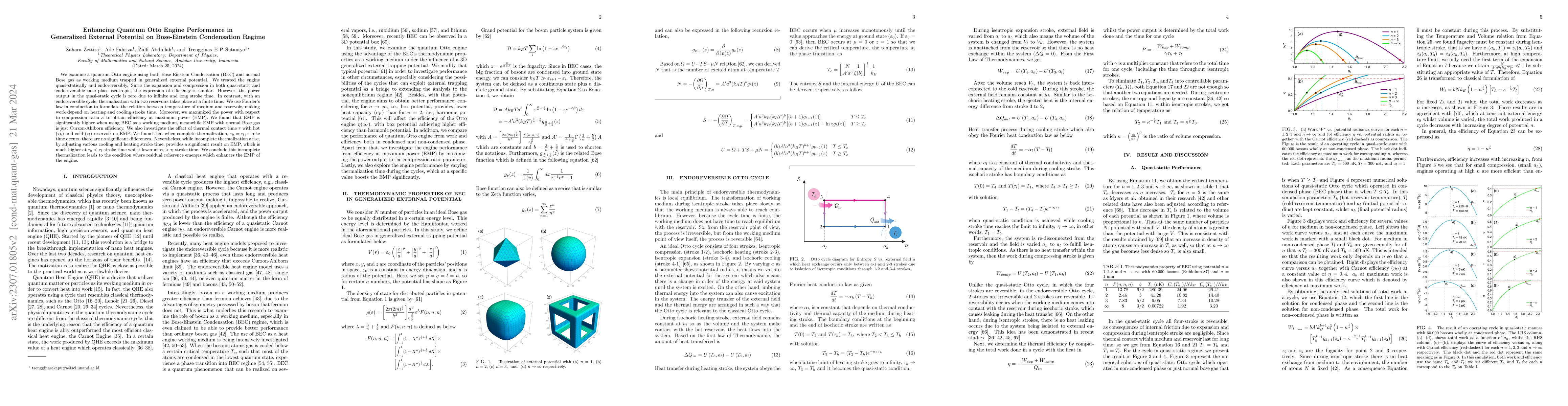 Thumbnail for Enhancing Quantum Otto Engine Performance in Generalized External
  Potential on Bose-Einstein Condensation Regime