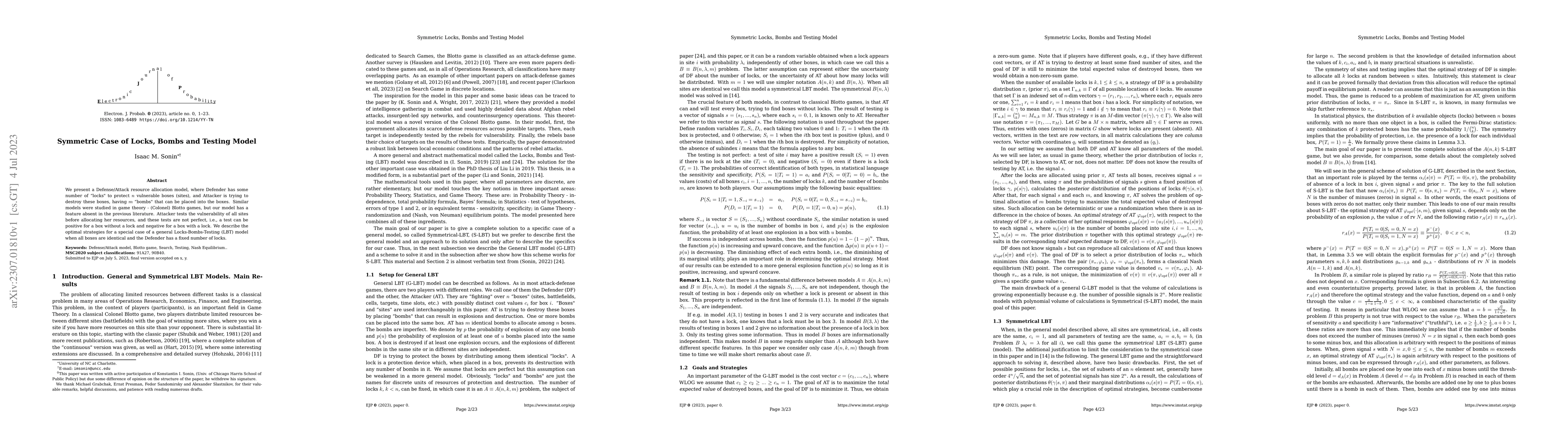 Thumbnail for Symmetric Case of Locks, Bombs and Testing Model