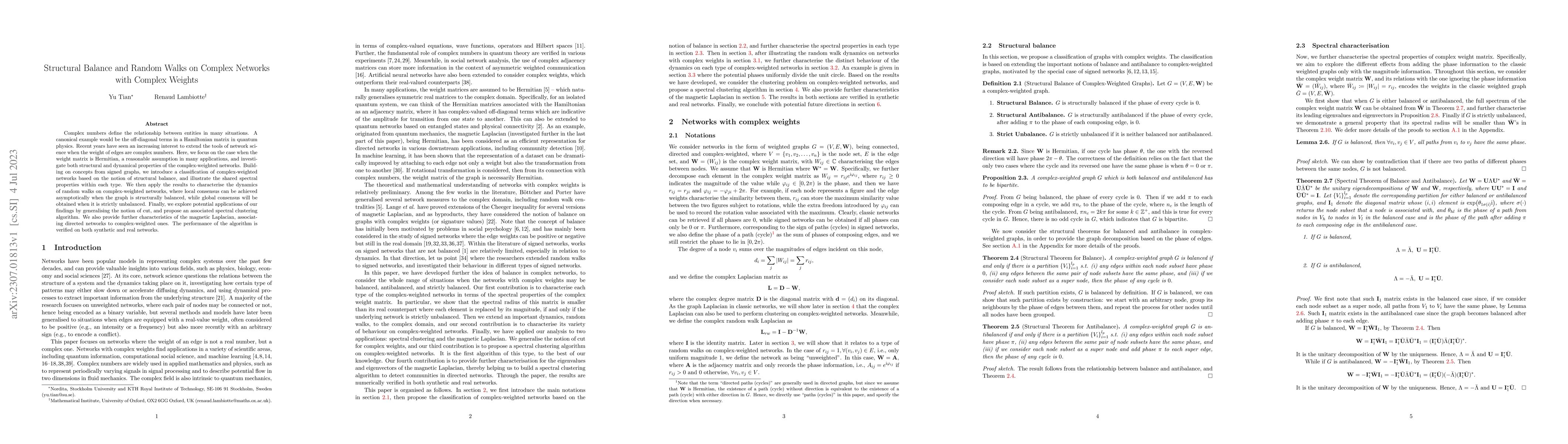 Thumbnail for Structural Balance and Random Walks on Complex Networks with Complex
  Weights