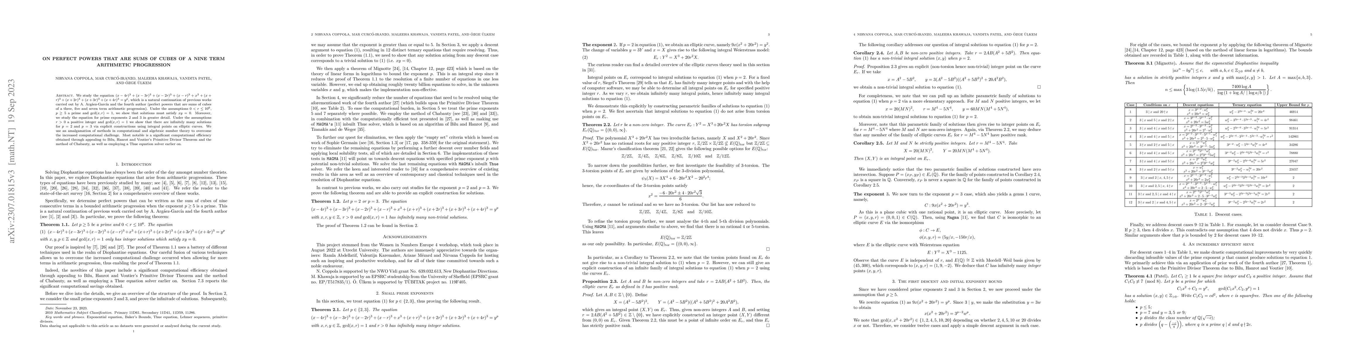Thumbnail for On perfect powers that are sums of cubes of a nine term arithmetic
  progression