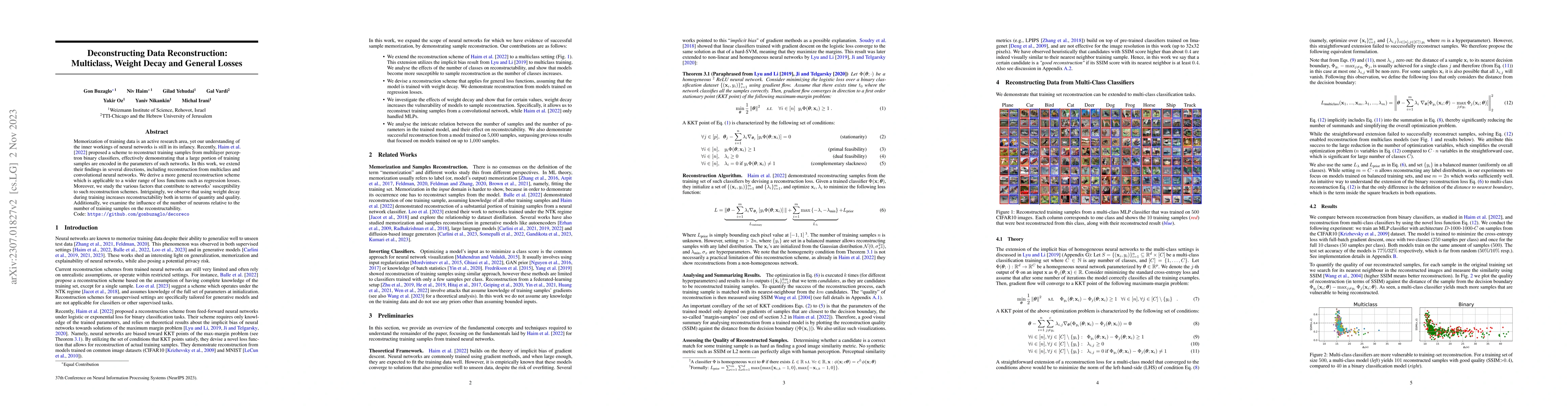 Thumbnail for Deconstructing Data Reconstruction: Multiclass, Weight Decay and General
  Losses