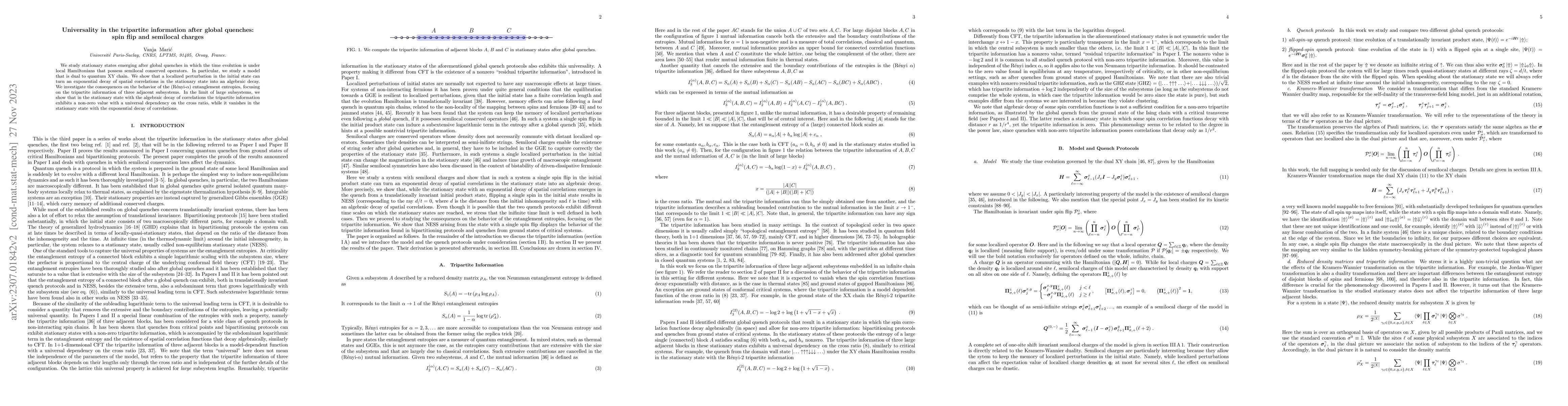 Thumbnail for Universality in the tripartite information after global quenches: spin
  flip and semilocal charges