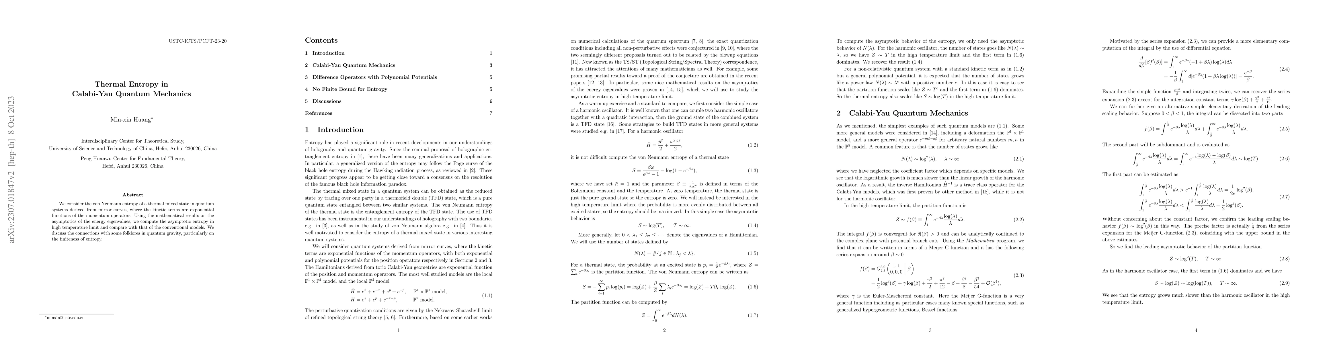 Thumbnail for Thermal Entropy in Calabi-Yau Quantum Mechanics