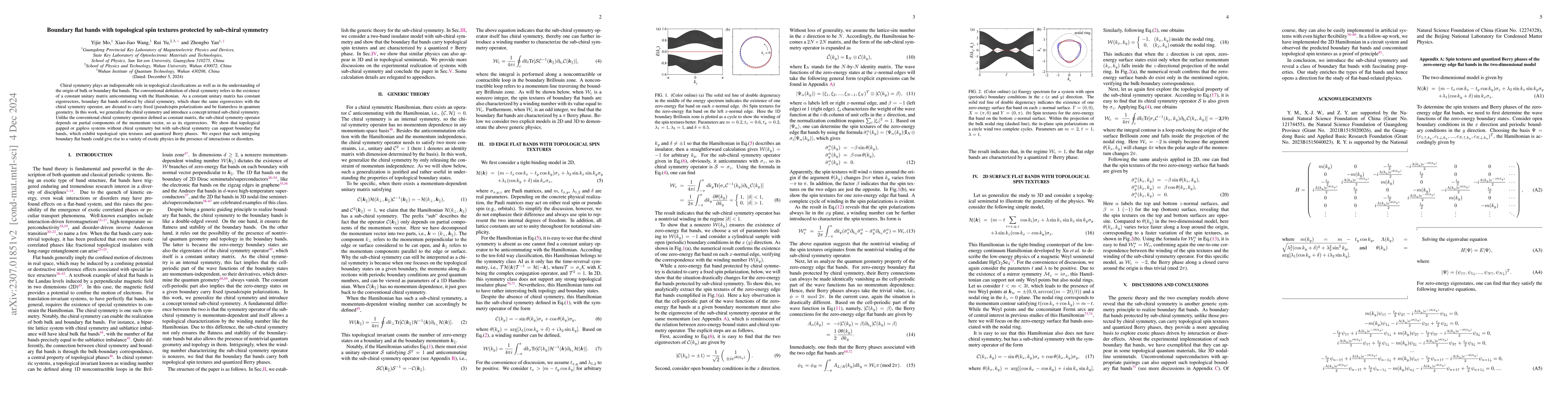 Thumbnail for Boundary Flat Bands with Topological Spin Textures Protected by
  Sub-chiral Symmetry