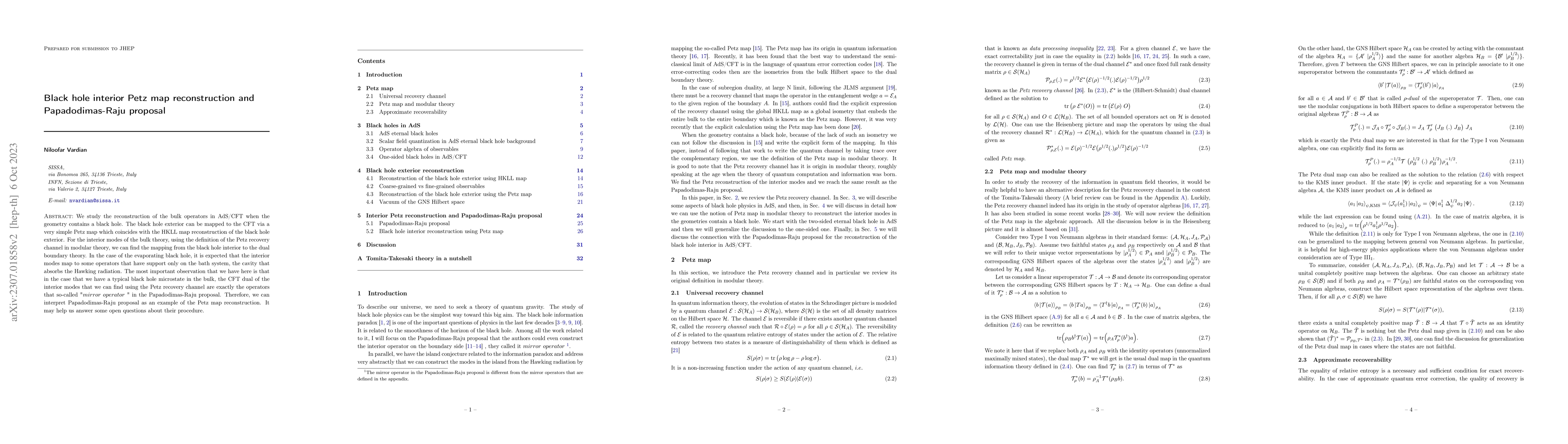 Thumbnail for Black hole interior Petz map reconstruction and Papadodimas-Raju
  proposal