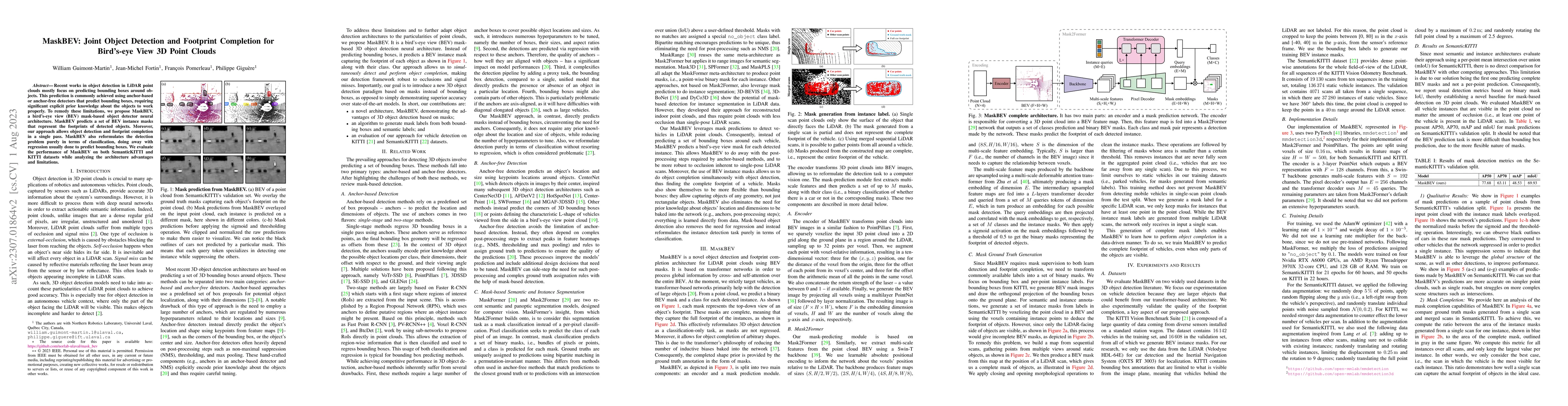Thumbnail for MaskBEV: Joint Object Detection and Footprint Completion for Bird's-eye
  View 3D Point Clouds