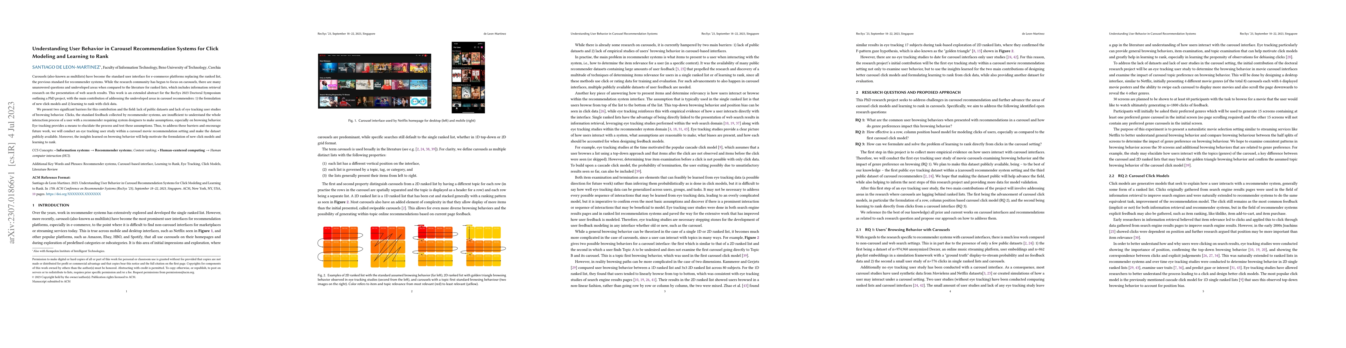 Thumbnail for Understanding User Behavior in Carousel Recommendation Systems for Click
  Modeling and Learning to Rank