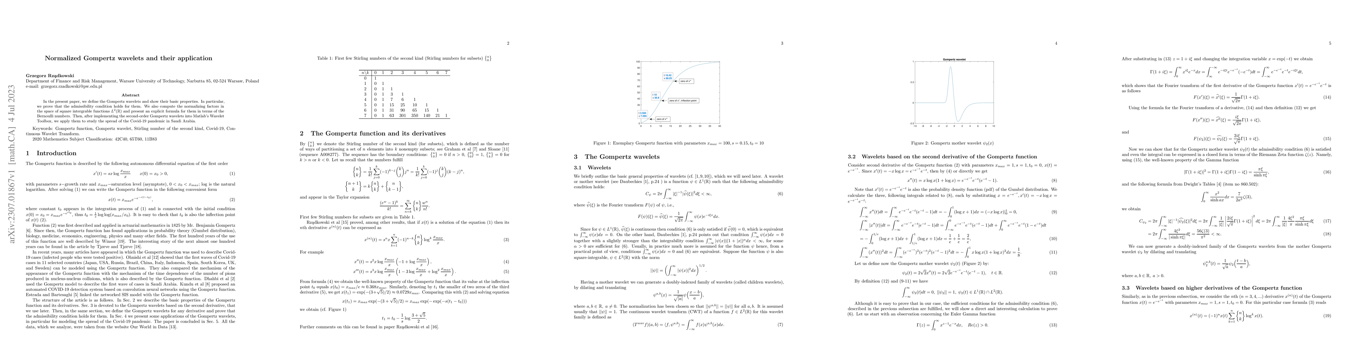 Thumbnail for Normalized Gompertz wavelets and their application