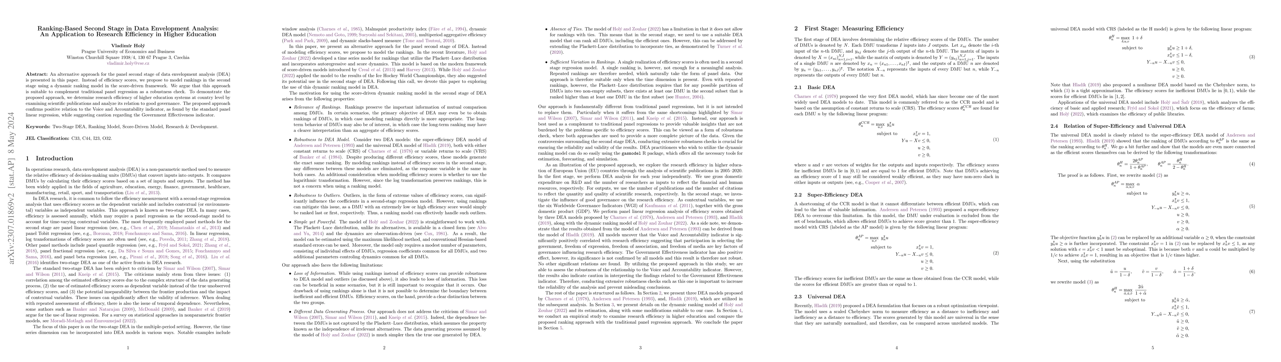 Thumbnail for Ranking-Based Second Stage in Data Envelopment Analysis: An Application
  to Research Efficiency in Higher Education