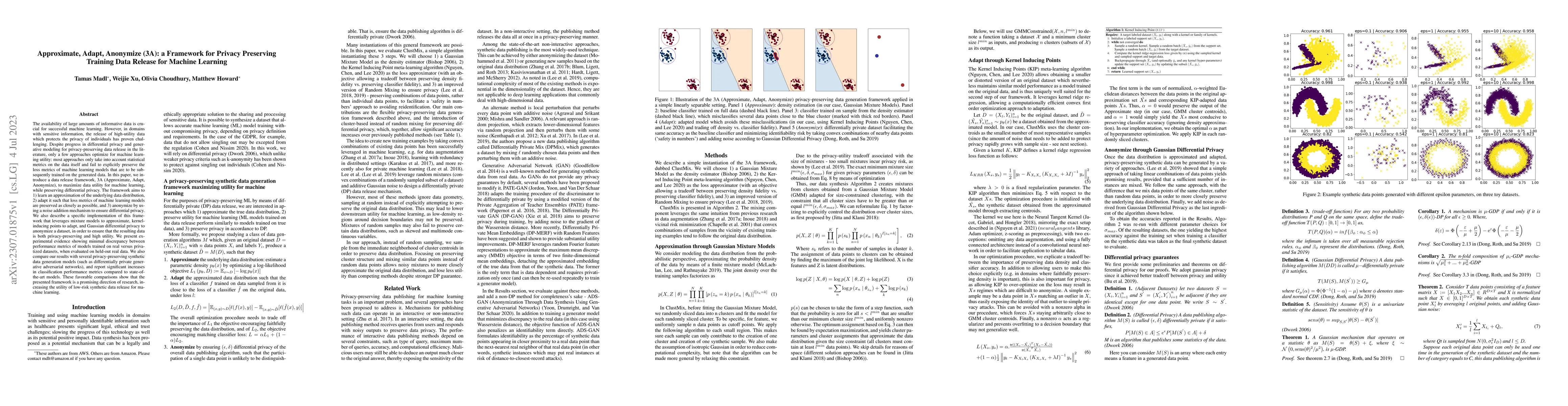 Thumbnail for Approximate, Adapt, Anonymize (3A): a Framework for Privacy Preserving
  Training Data Release for Machine Learning