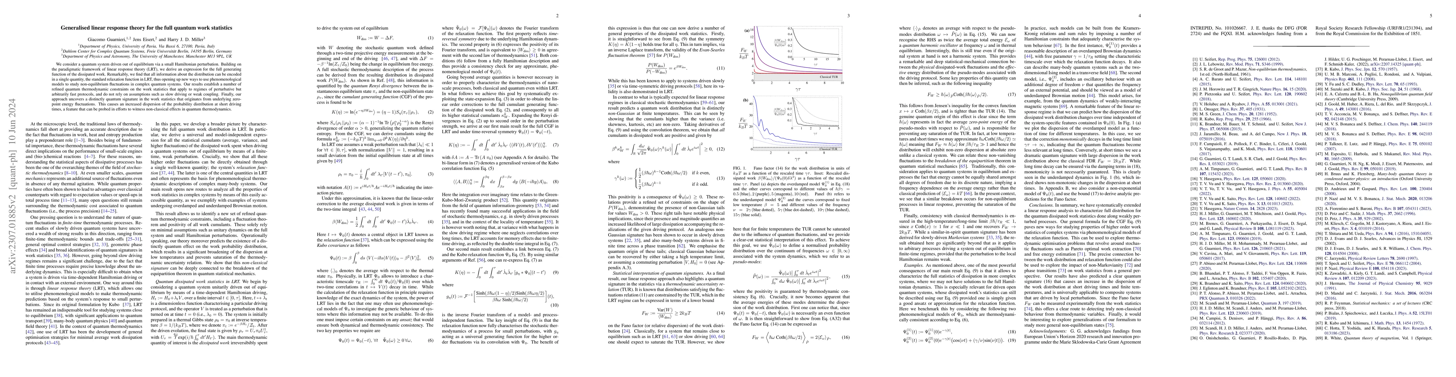 Thumbnail for Generalised linear response theory for the full quantum work statistics