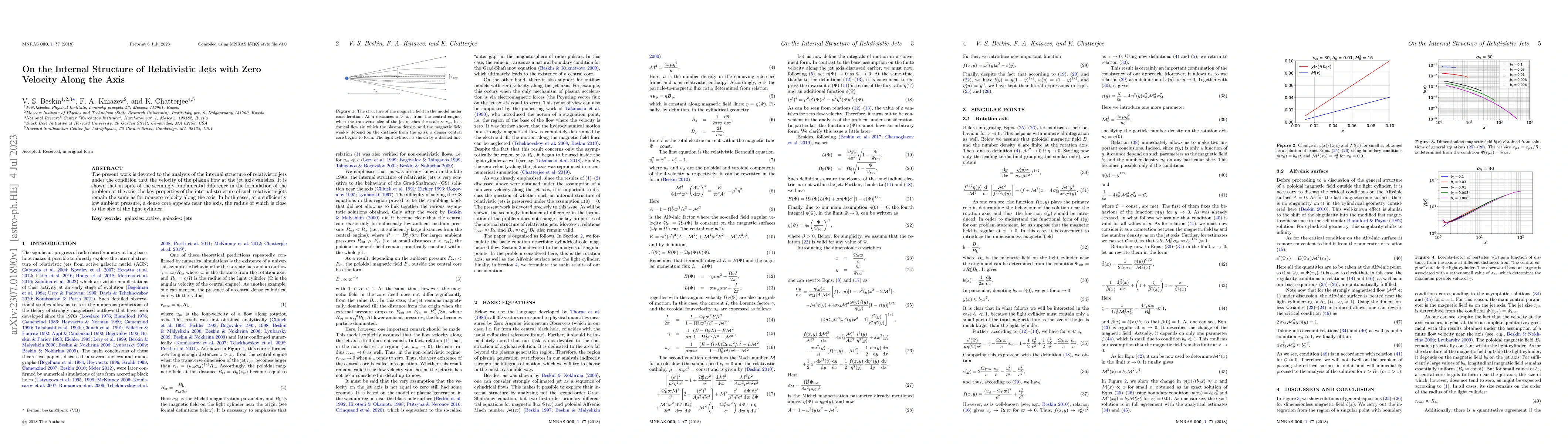 Thumbnail for On the Internal Structure of Relativistic Jets with Zero Velocity Along
  the Axis
