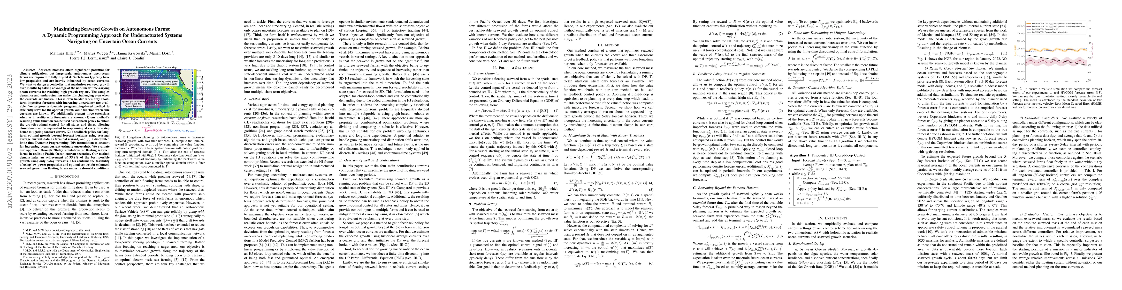 Thumbnail for Maximizing Seaweed Growth on Autonomous Farms: A Dynamic Programming
  Approach for Underactuated Systems Navigating on Uncertain Ocean Currents