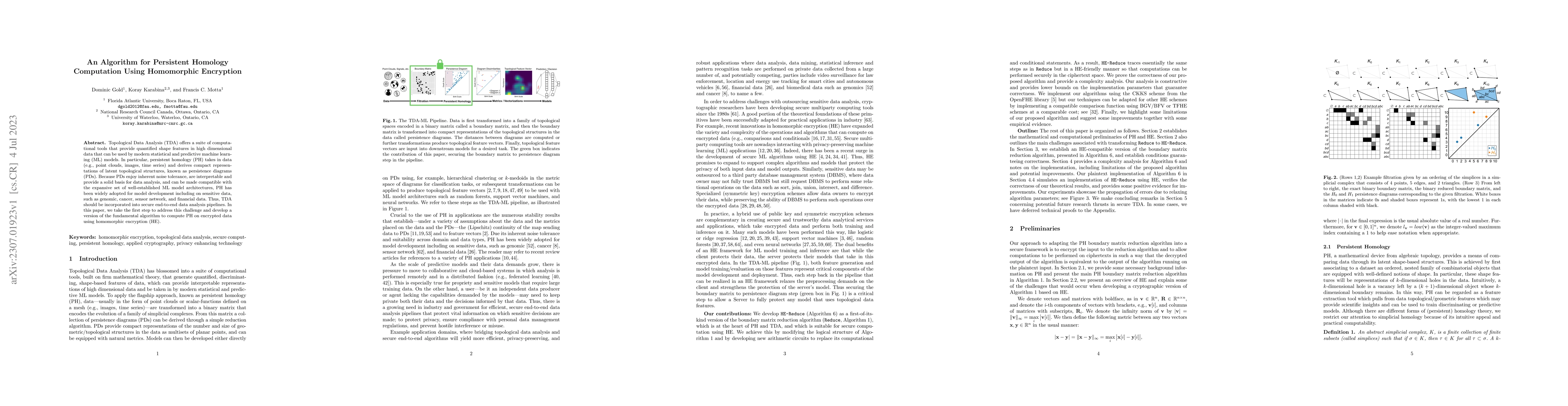 Thumbnail for An Algorithm for Persistent Homology Computation Using Homomorphic
  Encryption