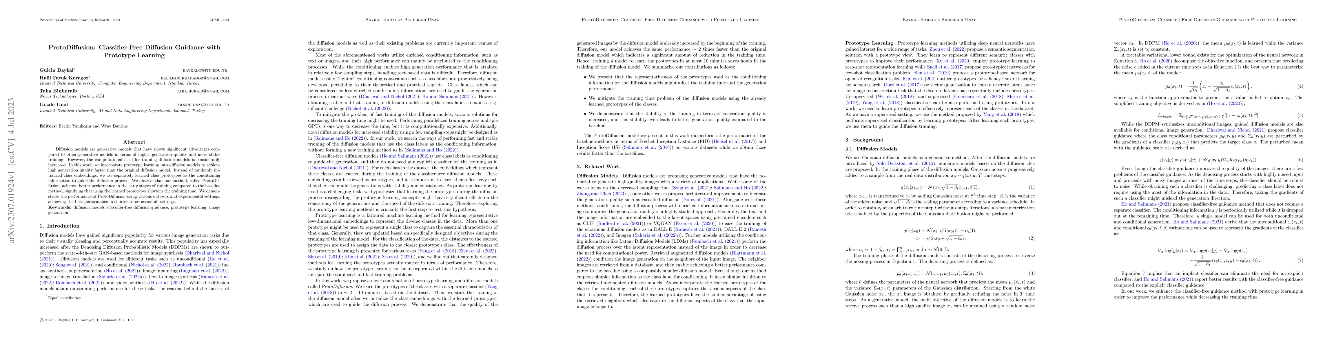 Thumbnail for ProtoDiffusion: Classifier-Free Diffusion Guidance with Prototype
  Learning