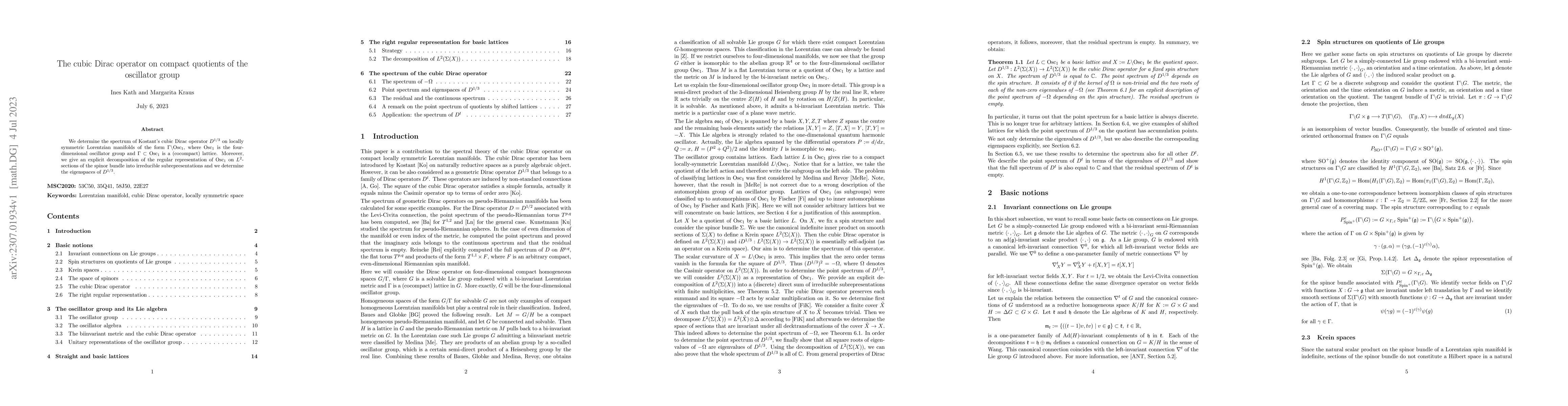 Thumbnail for The cubic Dirac operator on compact quotients of the oscillator group