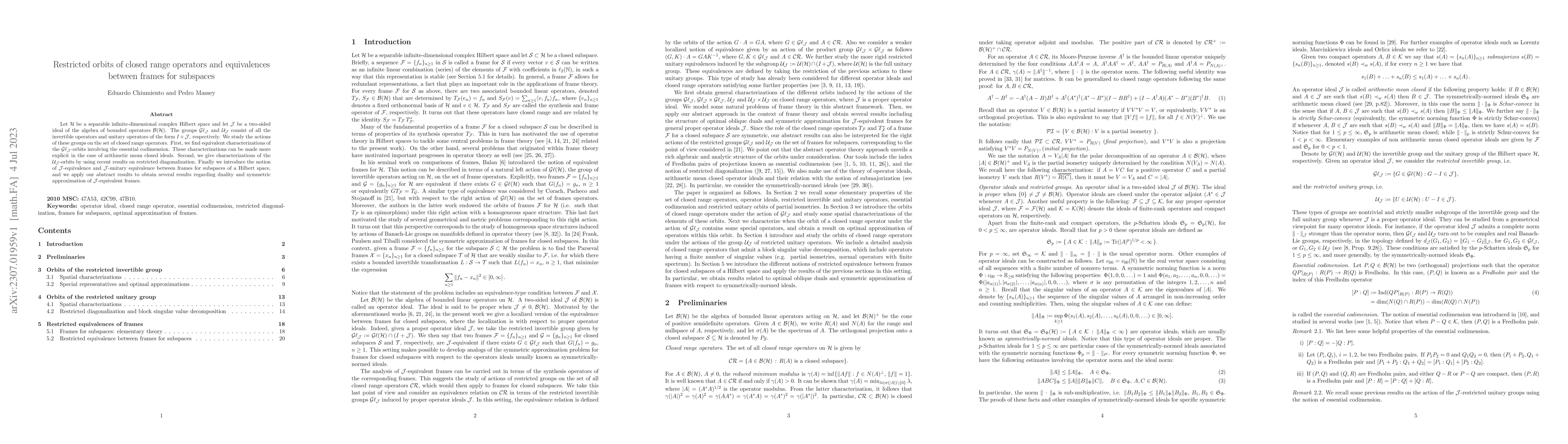 Thumbnail for Restricted orbits of closed range operators and equivalences between
  frames for subspaces