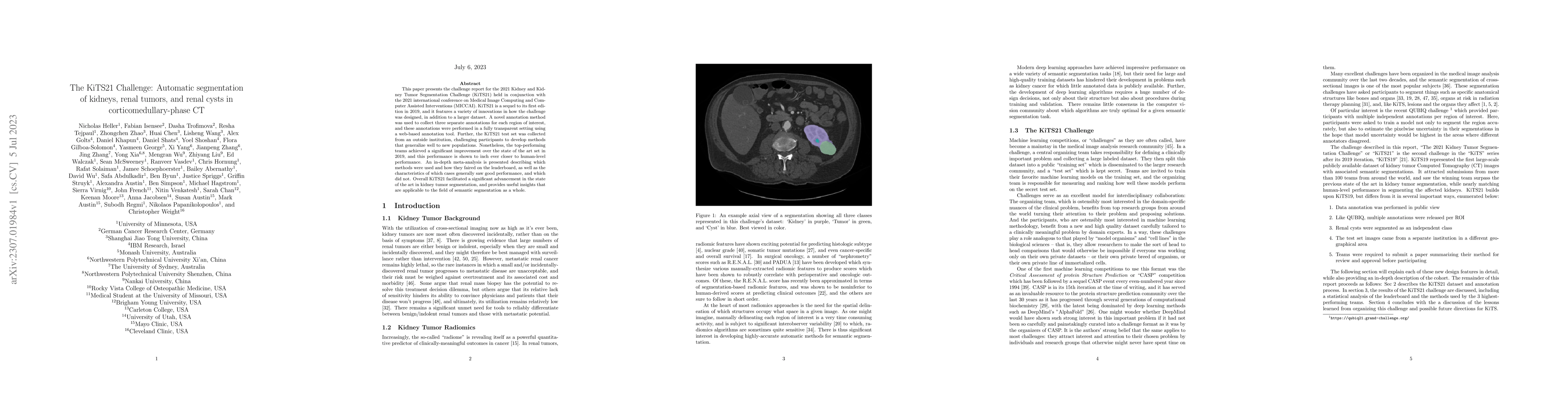 Thumbnail for The KiTS21 Challenge: Automatic segmentation of kidneys, renal tumors,
  and renal cysts in corticomedullary-phase CT