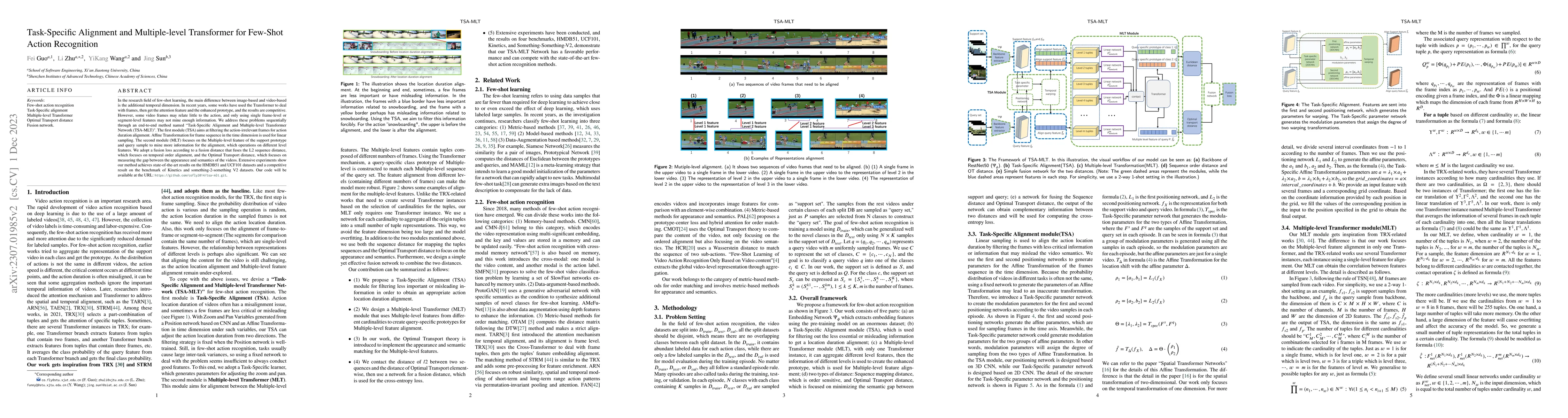 Thumbnail for Task-Specific Alignment and Multiple Level Transformer for Few-Shot
  Action Recognition