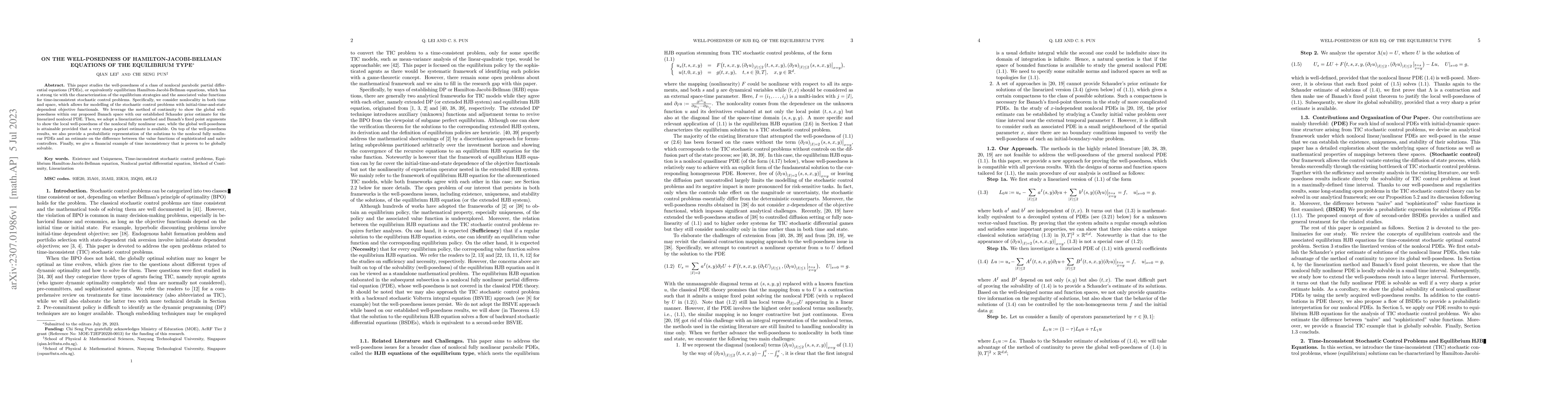 Thumbnail for On the Well-posedness of Hamilton-Jacobi-Bellman Equations of the
  Equilibrium Type