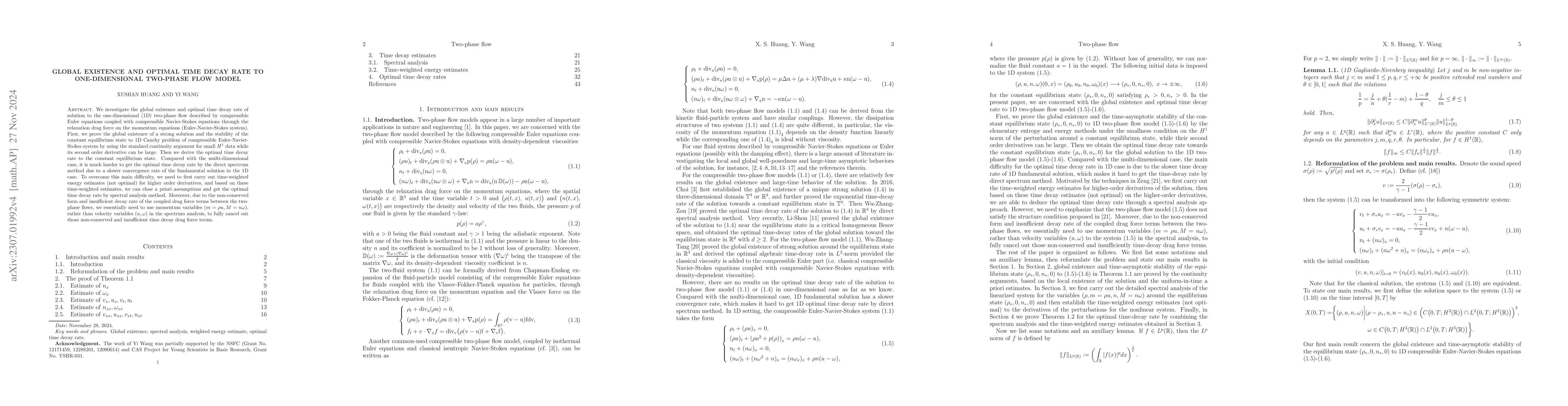 Thumbnail for Global existence and optimal time decay rate to one-dimensional
  two-phase flow model