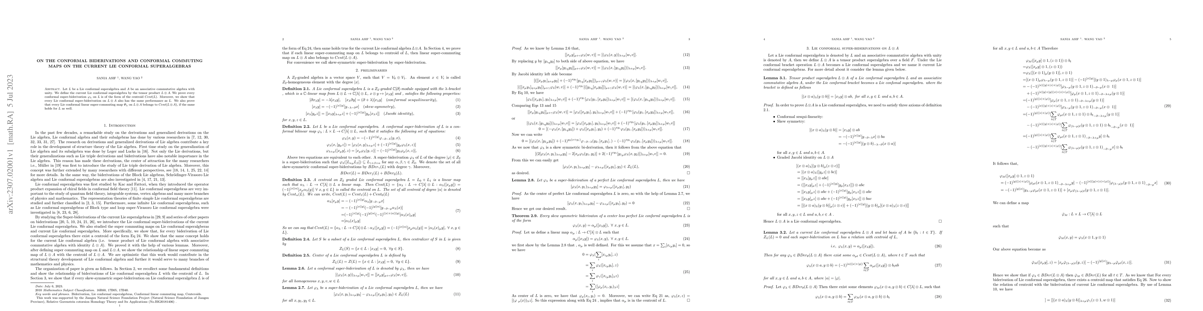 Thumbnail for On the Conformal biderivations and conformal commuting maps on the
  current Lie Conformal superalgebras